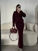 V Yaka Hırka Takım Triko İkili Etekli - Bordo - 2