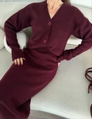 V Yaka Hırka Takım Triko İkili Etekli - Bordo - 5