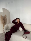 V Yaka Hırka Takım Triko İkili Etekli - Bordo - 4