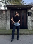 Kadın Jeans Palazzo Pantolon - Siyah - 4
