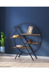 Erezoğulları Mobilya Yuvarlak Ferforje Dekoratif Raflı Kitaplık 100x30x113cm YVRLKKTP3273 - 1