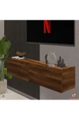 Egecan Mobilya Ceviz 90 cm Tv Ünitesi Tv Sehpası Duvar Rafı Kitaplık - 1