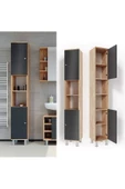 Egecan Mobilya 6 Raflı Banyo Boy Dolabı Havlu Dolabı Erzak Dolabı Banyo Dolabı Safir Meşe - 1