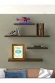 Egecan Mobilya Ceviz Uçan Duvar Rafı 4 Lü Set Gizli Raf Kitaplık Dekor Raf (40-30-20-20) - 1
