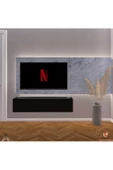 Egecan Mobilya Siyah 110 Cm Tv Ünitesi Tv Sehpası Duvar Rafı Kitaplık - 2