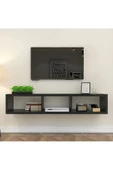 Egecan Mobilya Siyah 140 cm Tv Ünitesi Tv Sehpası Tv Standı Duvar Rafı Kitaplık - 1