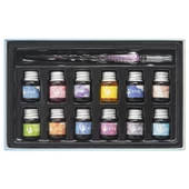 El Yapımı Cam Dolma Kalem Kaligrafi Hokka Seti 12 Mürekkepli - 2