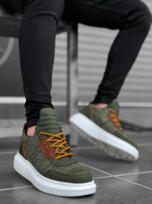 Diadof BA0606 Bağcıklı Rahat Yüksek Taban Haki Casual Erkek Spor Ayakkabı - 3