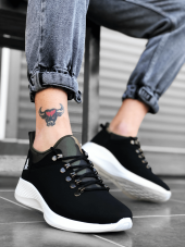 Diadof BA0601 Bağcıklı Rahat Yüksek Taban Siyah Kamuflaj Casual Erkek Spor Ayakkabı - 5