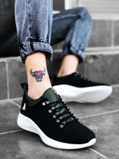 Diadof BA0601 Bağcıklı Rahat Yüksek Taban Siyah Kamuflaj Casual Erkek Spor Ayakkabı - 6