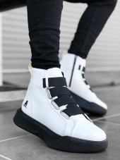 Diadof BA0142 Bantlı Erkek Yüksek Taban Beyaz Siyah Spor Bot - 9