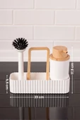 Bambu Desenli Fırçalı ve Sünger Hazneli Sıvı Sabunluk, Standlı Mutfak Banyo Deterjanlığı - 4