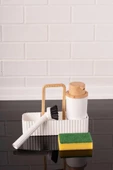Bambu Desenli Fırçalı ve Sünger Hazneli Sıvı Sabunluk, Standlı Mutfak Banyo Deterjanlığı - 3