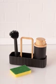 Bambu Desenli Fırçalı ve Sünger Hazneli Sıvı Sabunluk, Standlı Mutfak Banyo Deterjanlığı - 11