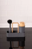 Bambu Desenli Fırçalı ve Sünger Hazneli Sıvı Sabunluk, Standlı Mutfak Banyo Deterjanlığı - 7
