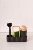 Bambu Desenli Fırçalı ve Sünger Hazneli Sıvı Sabunluk, Standlı Mutfak Banyo Deterjanlığı - 9