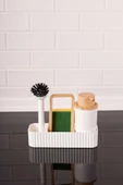 Bambu Desenli Fırçalı ve Sünger Hazneli Sıvı Sabunluk, Standlı Mutfak Banyo Deterjanlığı - 1