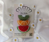 Kız Çocuk Portakal Kivi Karpuz Meyveli 3'lü Toka Seti Hand Made Örgü Toka - 1