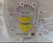 Kız Çocuk Limon Meyveli 2'li Toka Seti Hand Made Sarı Örgü Toka - 1