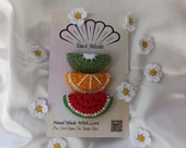 Kız Çocuk Portakal Kivi Karpuz Meyveli 3'lü Toka Seti Hand Made Örgü Toka - 2