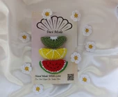 Kız Çocuk Kivi Limon Karpuz Meyveli 3'lü Toka Seti Hand Made Renkli Örgü Toka - 1