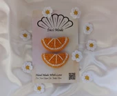 Kız Çocuk Portakal Meyveli 2'li Toka Seti Hand Made Örgü Toka - 1