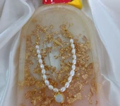 Sedef Dolgulu Altın Kaplama Gerçek İnci Tasarım Kolye El Yapımı thumbnail 2