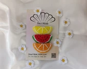 Kız Çocuk Limon Karpuz Portakal Meyveli 3'iü Toka Seti Hand Made Örgü Toka thumbnail 1