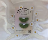 Kız Çocuk Kivi Meyveli 2'li Toka Seti Hand Made Yeşil Örgü Toka - 2