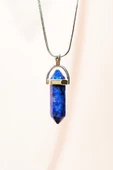 Lapis  Lazuli Doğal Taşı Zincirli El Yapımı Tasarımlı Kolye Uç: 3,5 cm Zincir: 20 cm Kutulu - 1