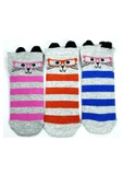 3 Çift Kedi Temalı 3 Boyut Kulaklı Pamuklu Esnek Kadın Bilek Çorap thumbnail 1