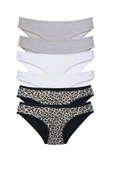 6 Adet Likralı Kadın Slip Külot Leopar Gri Beyaz thumbnail 1