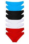 8 adet Süper Eko Set Likralı Kadın Slip Külot Siyah Kırmızı Beyaz Mavi thumbnail 1