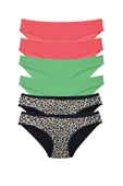 6 Adet Likralı Kadın Slip Külot Leopar Fuşya Yeşil - 1