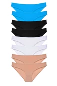 8 adet Süper Eko Set Likralı Kadın Slip Külot Siyah Ten Beyaz Mavi thumbnail 1