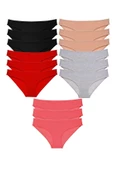 15 adet Süper Eko Set Likralı Kadın Slip Külot Siyah Kırmızı Ten Gri Fuşya - 1