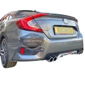 Honda Civic FC5 2016-2021 Araca Özel Siyah Gri Arka Difüzör Tırnaklı 4 Yuvarlak Egzoz Çıkışlı Arka Tampon Eki İthal 1.Sınıf - 3