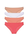 4 adet Süper Eko Set Likralı Kadın Slip Külot Ten Beyaz Pudra Fuşya thumbnail 1