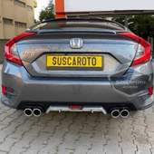 Honda Civic FC5 2016-2021 Araca Özel Siyah Gri Arka Difüzör Tırnaklı 4 Yuvarlak Egzoz Çıkışlı Arka Tampon Eki İthal 1.Sınıf - 6