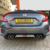 Honda Civic FC5 2016-2021 Araca Özel Siyah Gri Arka Difüzör Tırnaklı 4 Yuvarlak Egzoz Çıkışlı Arka Tampon Eki İthal 1.Sınıf - 1
