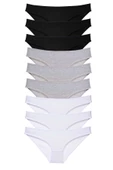 9 adet Süper Eko Set Likralı Kadın Slip Külot Siyah Gri Beyaz - 1