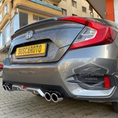 Honda Civic FC5 2016-2021 Araca Özel Siyah Gri Arka Difüzör Tırnaklı 4 Yuvarlak Egzoz Çıkışlı Arka Tampon Eki İthal 1.Sınıf - 2
