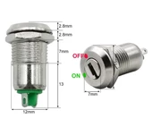 12mm Metal 2 Pin Anahtar Kontrollü Buton Panel Montaj ON OFF 1A AC 250V Güvenlik Kilit Elektronik thumbnail 4