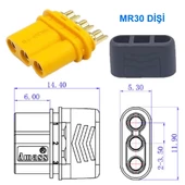 MR30 Dişi Erkek Konnektör Soket Çift 3 Pin LiPo Pil Batarya Bağlantı Konnektörü 30A Yüksek Akım thumbnail 5