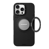 Youngkit Apple iPhone 16 Pro Kılıf Magsafe Şarj Özellikli 360° Standlı Basit Mat Deri Desenli Youngkit Tech Leather Serisi Kapak thumbnail 4