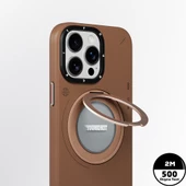 Youngkit Apple iPhone 15 Pro Max Kılıf Magsafe Şarj Özellikli 360° Standlı Basit Mat Deri Desenli Youngkit Tech Leather Serisi Kapak thumbnail 7
