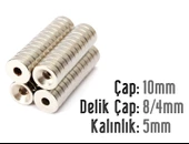 Neodyum Mıknatıs Yuvarlak Havşalı Çap 10mm (delik 8/4mm) Kalıklık 5mm 3 Adet - 1