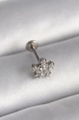 316L Çelik Gümüş Renk Zirkon Taşlı Yıldız Model Tragus Piercing - TJ-PR1341 - 1