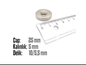 Neodyum Mıknatıs Yuvarlak Havşalı Çap 25mm (delik 10/5.5mm) Kalıklık 5mm 2 Adet - 2