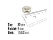 Neodyum Mıknatıs Yuvarlak Havşalı Çap 20mm (delik 10/5.5mm) Kalıklık 5mm 2 Adet - 2